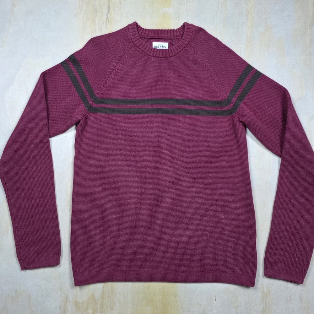 Old Navy Y2K Crewneck Sweater Men’s Large Burgundy Pullover Heavy Ribbed Knit